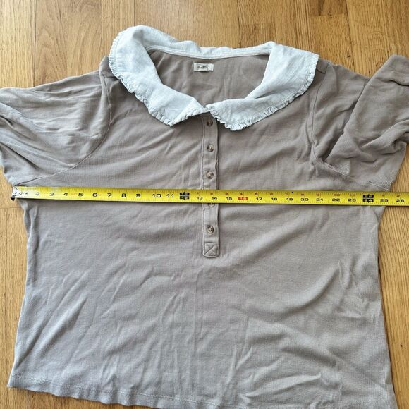 Pilcro Anthropologie Cottagecore Peter Pan Collar Top Taupe 3X Romantic Prairie - Picture 8 of 16